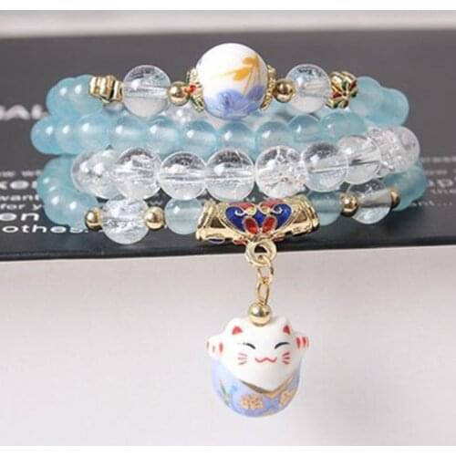 Korean version of the new bracelet natural stone multi-layer bracelet lucky cat lucky bracelet for women jewelry for women