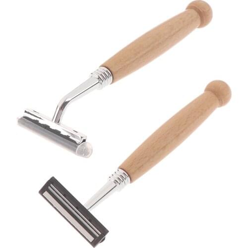 1pcs Wood Handle Razor Non-Disposable Stainless Steel Razor Men Shaving Replaceable Razor Head Retro Beard Knife
