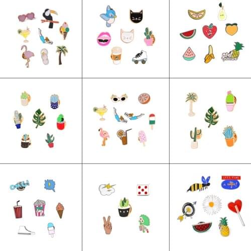 Sports Girl Flamingo Plant Cactus Fruit Banana Sunglasses Brooch Pins 5-9PCS/Set Cute Cat Coffee Enamel Pin Lapel Badge Brooches