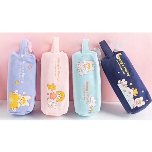 Kawaii Cat Double Layers Big Capacity Pencil Case Canvas Pencilcase Pouch Bag Kids Birthday Gift School Stationery