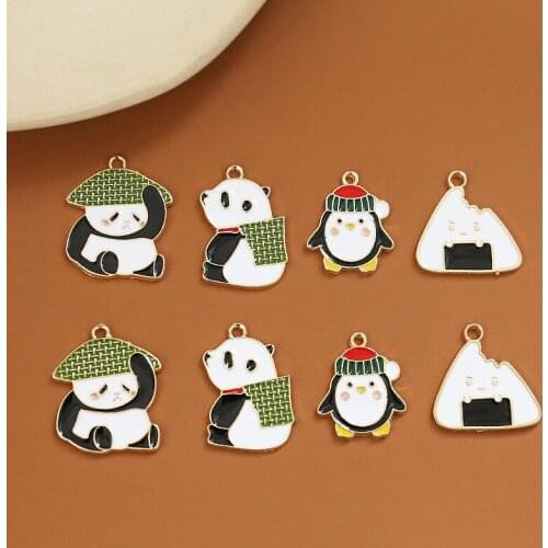 DIY Jewelry Findings Gold Tone Zinc Alloy Kawaii Animal Penguin Panda Necklace Pendants Enamel Earring Key Chain Charms 50pcs