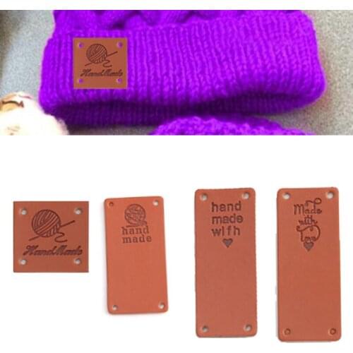 20PCS Handmade PU Leather Garment Labels Square Clothing Hats Tags DIY Knitting Accessories Sewing Decor Sewing Supplies