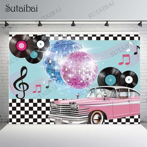50s Retro Rock Roll Diner Party Backdrop Car Sock Hop Dance Photography Background Classic 1950s Baby Birthday Decor Banner