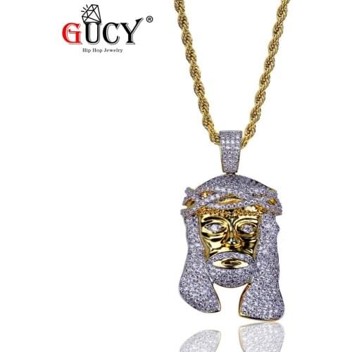 GUCY Hip Hop Pendant Necklace All Iced Out Micro Pave CZ Stones Pharaoh Head Pendant Necklaces For Men 60cm Length Rope Chain