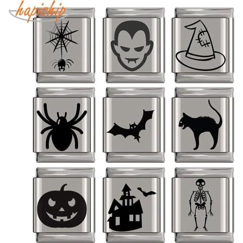 Hapiship New Original Daisy Spider Bat Cat Skull Pumpkin Charm Links Fit 13mm Bracelet Stainless Steel Jewelry DIY Making DJ232