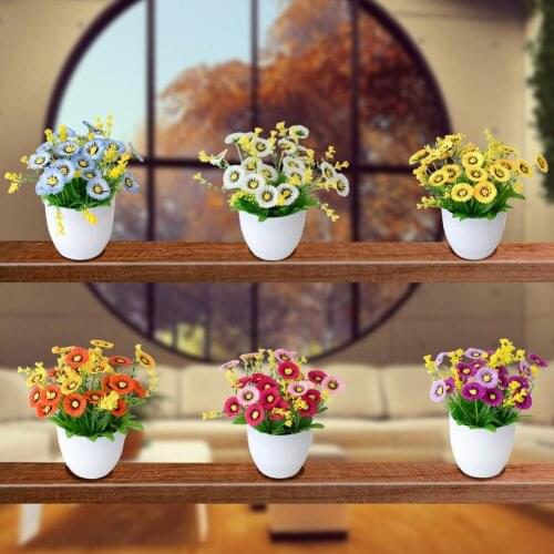 Artificial Flower Bonsai Chrysanthemum Desktop Decor Plastic Everlasting Fake Potted Plant for Home Balcony Ornament
