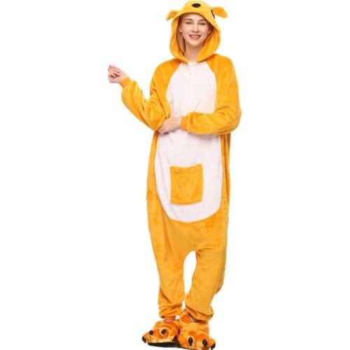 Kigurumi Kangaroo Pajamas Adults Animal Onesies Winter Sleepwear Women Men Flannel Nightwear Cosplay Costumes