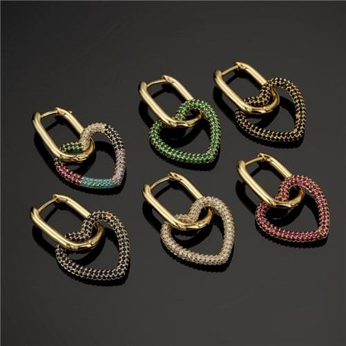 Sweet Colourful CZ Earring Jewelry Gold Color Combinate Heart Dangle Earrings For Women Fashion Female Wedding Jewelry