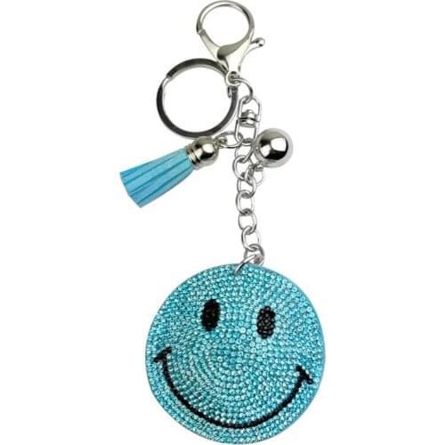 Cute Keychain Rhinestone Crystal Keyring Car Key Chain Women Key Holder Ring Smiley Face Wholesale Jewelry Gifts
