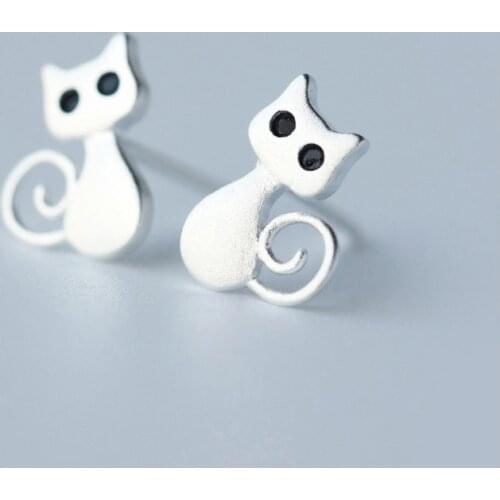 MloveAcc 100% 925 Sterling Silver Women Cute Cat Stud Earrings Lovely Gift for School Girls Daughters Gift