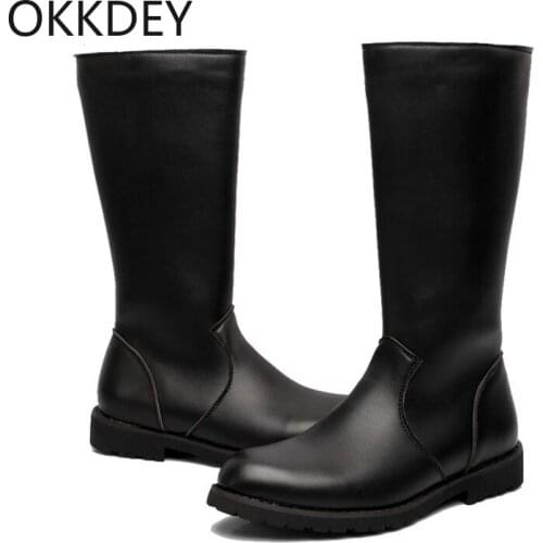 Okkdey 2020New Autumn Winter Men Fashion Mens PU Leather Black High top Pointed Casual Boot Man Comfortable and warm Mens boots