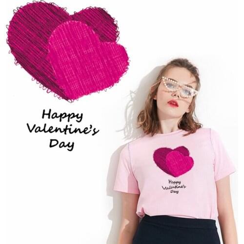 Big Pink Heart Patches Iron On Fashion Model Heat Transfer Applique Diy Washable Tshirt Decoration Hot Thermal Sticker Wholesale