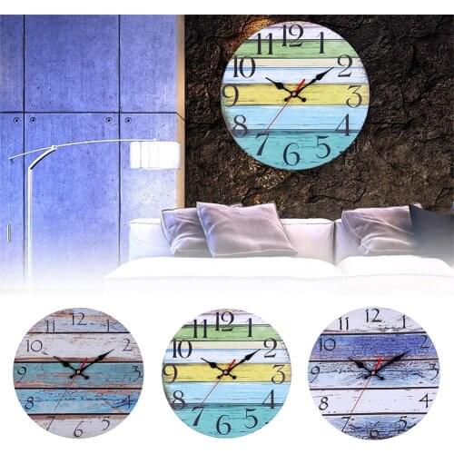Pastoral Round Stripe Wall Clock Hanging Ornament For Living Room Bedroom Office Bar Decoration Clock