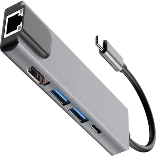 New item 5-in-1 USB TYPE C Hub with 1*HDMI+ 2* USB 3.0 Ports+RJ45+ PD Charging Port for NoteBook/Pro/Air