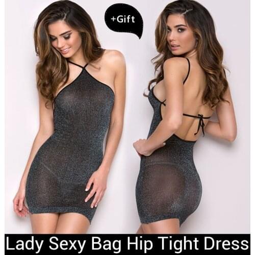 Sexy Open back Interest pajamas perspective uniform temptation the sleeveless bag hip net mesh Beach Sleepwear For Women Dress