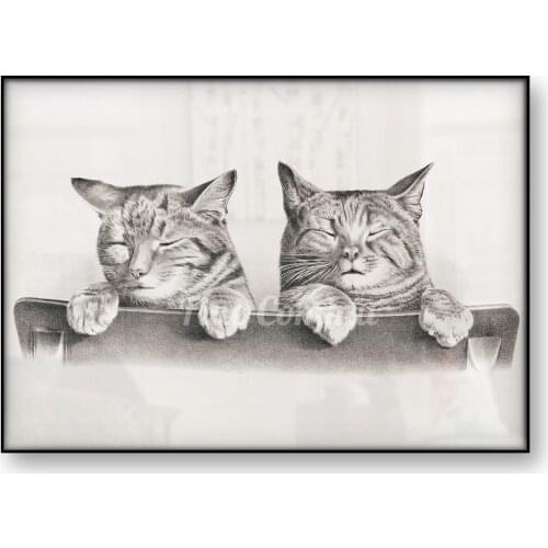 Sleeping Cat Poster Vintage Cat Art Kitten Sketch Antique Cat Illustration Canvas Painting Print Wall Decor Room Decoration Art