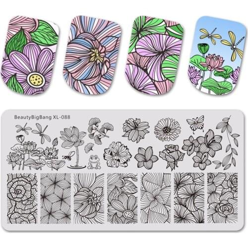 Nail Stamping Plates Nail Art Flower Dragonfly Lotus Image Nails Swanky Stamping Print Template Plate Mold Beautybigbang XL-088