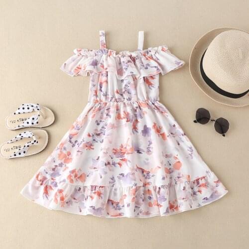 Girl flower dress childrens clothing summer mid-length sling dress child sweet clothing