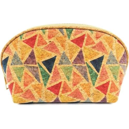 CORK POUCH TOILETRY BAG GEOMETRIC PATTERN LIPSTICK BRUSHES WOODEN STORAGE PURSE