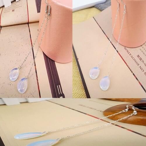 Natural gemstones Popular white light opal drop-shaped earrings Womens long earrings party banquet clothing with accessories