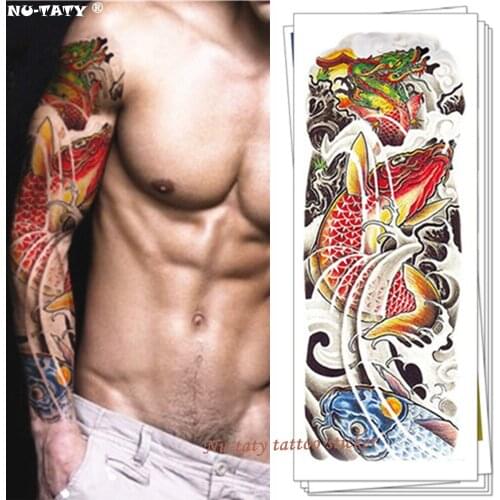 Nu-TATY "Carp To Dragon" Full Sleeve Temporary Body Art, 48*17cm Flash Tattoo Stickers, Waterproof Adult Sex Products Henna Tato