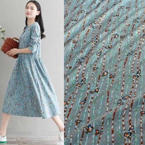 50*150cm Bamboo Branch Birds Printed Corduroy Fabric Fall/Winter Dress Shirt Girls' Clothing Handmade DIY Fabric