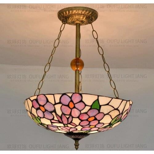 37CM Flesh Country Flowers Tiffany pendant light Stained Glass Lamp for Bedroom E27 110-240V