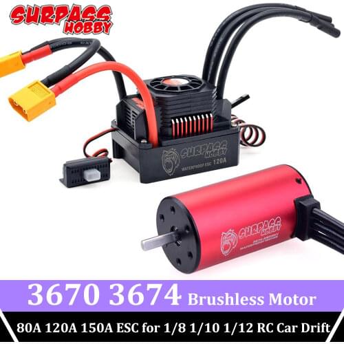 SURPASS HOBBY KK 3670 3674 Brushless Motor Waterproof ESC 80A 120A 150A 4S for 1/8 1/10 1/12 RC Car Drift WLtoys Truck Traxxas