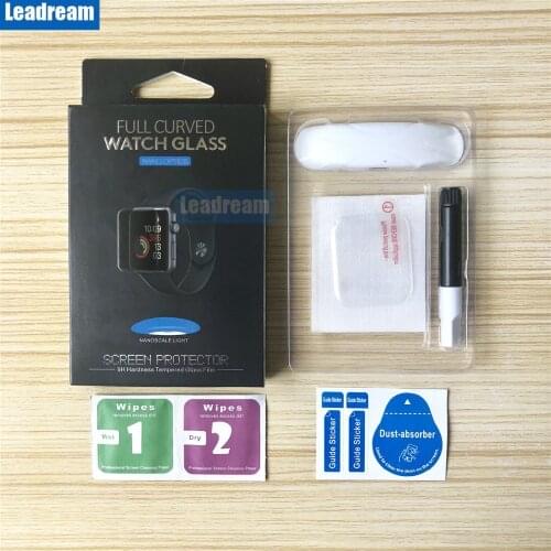 100pcs UV Glass with Glue Screen Protectors For Apple Watch 1 2 3 4 38mm 40mm 42mm 44mm UV Full Glue Tempered Glass