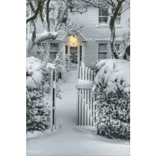 Snow-covered courtyard cross stitch package winter house 18ct 14ct 16/18 cloth cotton thread embroidery DIY handmade needlework