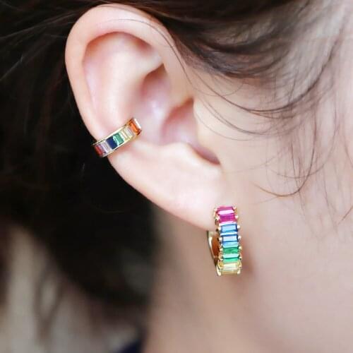 Rainbow cz circle cuff earring for women girls no piercing clip earring Gold filled elegance High quality colorful daliy wearing