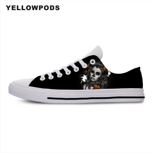 Shoes Woman White Platform Day Of The Dead Sugar Skull Girl With Rose Tattoo Cool/Wo Casual Feminino Zapatos De Mujer Zapatillas