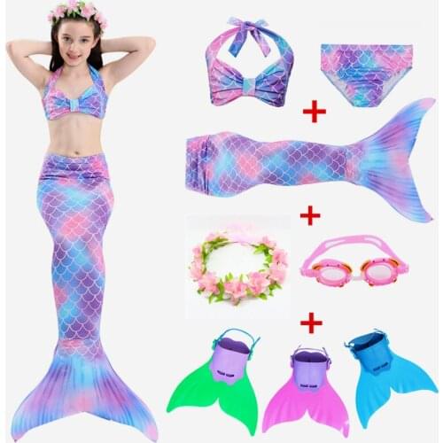 Little Mermaid Tails for Swimming Costume Kids Children Mermaid Tail With Monofin Flippers Swimmable suit Bikini set