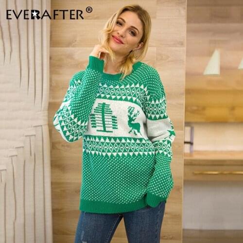 EVERAFTER 2019 Christmas Sweaters Women Warm Xmas Pullover Deer Winter Fashion Oversized Knitted Sweater Ladies Knitwear Jumper