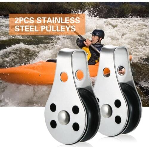2PCS Stainless Steel Kayak Boat Pulley Blocks Pad Eyes Rope Runner Kayak Boat Accessories Canoe Anchor Trolley Kit Accessories