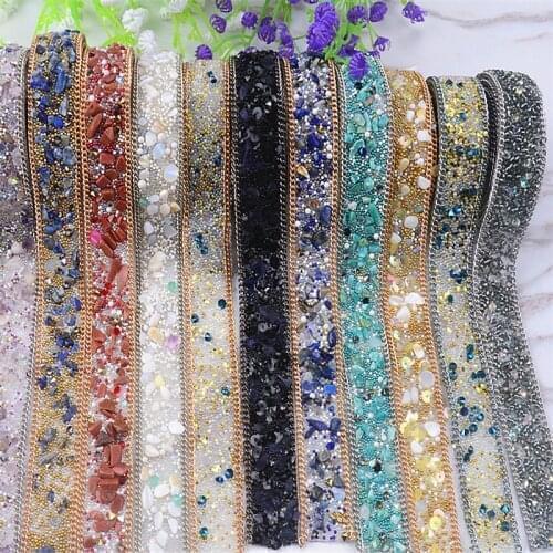2cm width glass crystal rhinestone trim banding hotfix strass crystal chain bridal beaded applique for dres shoe