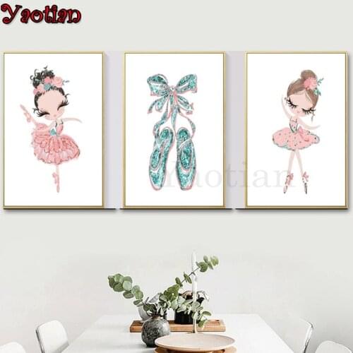 3 Pcs Pink Ballet Princess Diamond Painting Full Square Round diamond Embroidery Sale Mosaic Diamants Painting Girls Room Decor