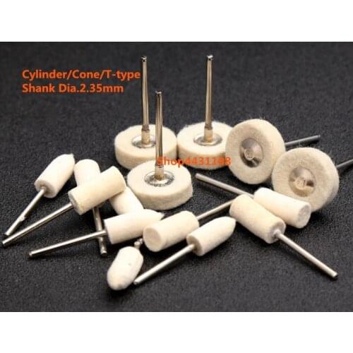 30pcs Shank Dia2.35 Cylinder/Cone/T-type Wool Wheel Grinding Head for Mirror Polishing Electric Mini Grinder Rotary Power Tools