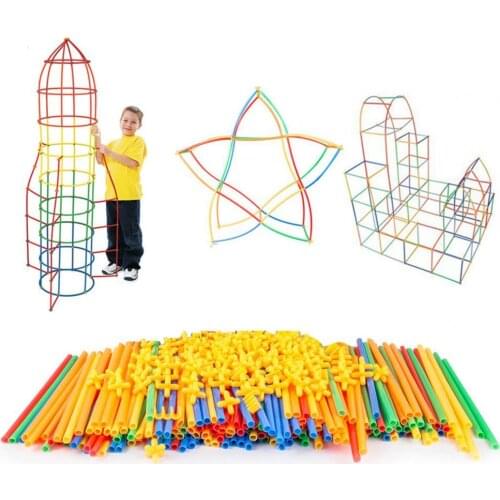 400Pcs DIY Creative 4D Straws Assembling Building Blocks Kindergarten Kids Gift