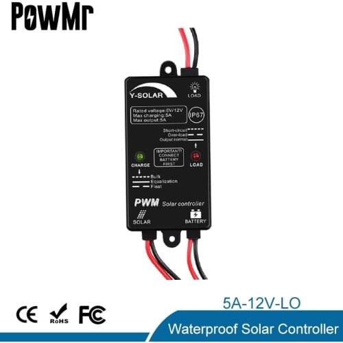 5A Solar Panel Regulator 6V 12V Auto 24Hours Load On IP67 Waterproof Solar Controller for Lead-Acid Battery Charge and Discharge