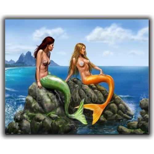 Diamond Mosaic Diy Diamond Embroidery Mermaid Sitting By The Sea Full Diamond Painting Cross Stitch Rhinestone Home Decorations