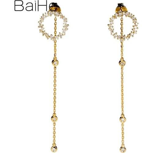 BAIHE Genuine Solid 18K Yellow/Rose/White Gold Diamonds Women Trendy Wedding Fine Jewelry Ear Wire Stud Earrings Cерьги Cережки