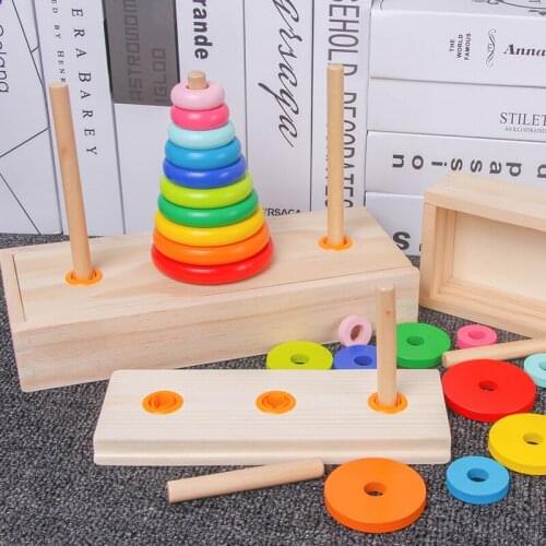 Hanoi Tower Kids Educational Toys Wooden Puzzle Stacking Tower Early Learning Classic Mathematical Puzzle Children Baby Toys