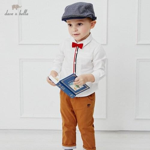 DBX14405 dave bella autumn baby boys removable bow striped shirts infant toddler tops children high quality clothes