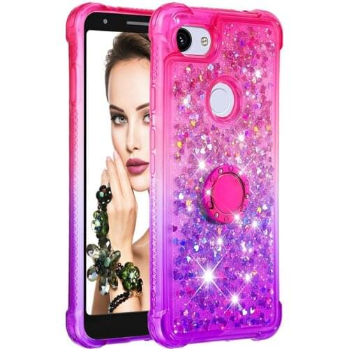 For Google Pixel 3a Pixel 3a XL Bling Glitter Anti-drop belt rotating bracket Soft Silicone TPU Gradient Quicksand case