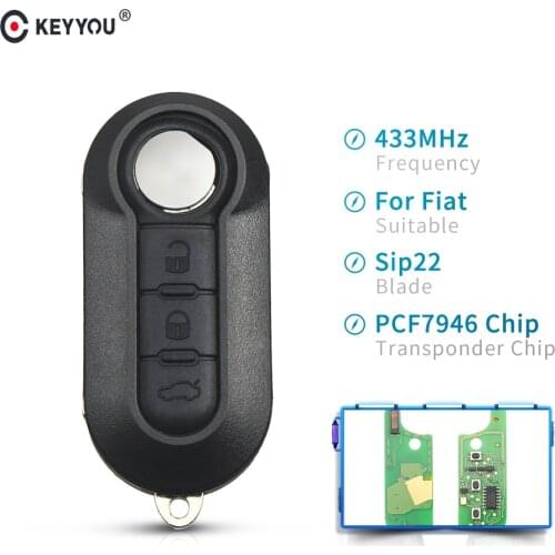KEYYOU 3 Button Remote Control Flip Car Key 433Mhz For Fiat 500 Panda Punto Bravo Grande with PCF7946 Chip
