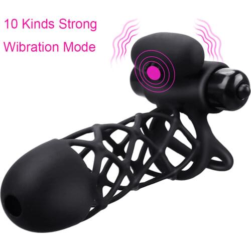 IKOKY Penis Rings Male Chastity Device Flexible Vibrating Cock Cage Ejaculation Delay Dick Enlargement Extender Sex Toys For Men