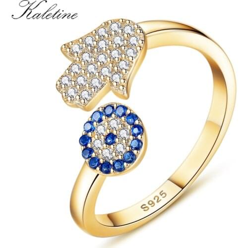 KALETINE Lucky Wedding Bands Hamsa Evil Eye Ring Women Girls 925 Sterling Silver Ring Jewelry Luxury Adjustable Female Open Ring