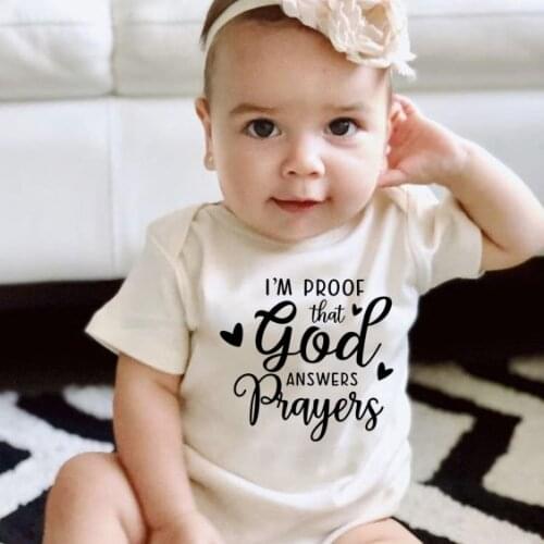 I'm Proof That God Answers Prayers Print Baby Bodysuit Summer Boys Girls Jumpsuit Short Sleeve Letter Clothes Infant Bodysuits