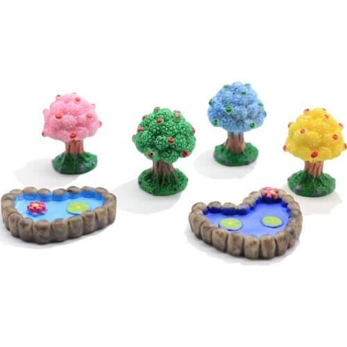 Colorful Apple Tree Lotus Pool Figurine Decoration Fairy Garden Moss Ornament Miniature Cartoon Animal Food Statu Resin Craft